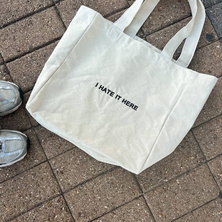 Canvas I Hate It Here Tote Bag for wholesale on Faire
