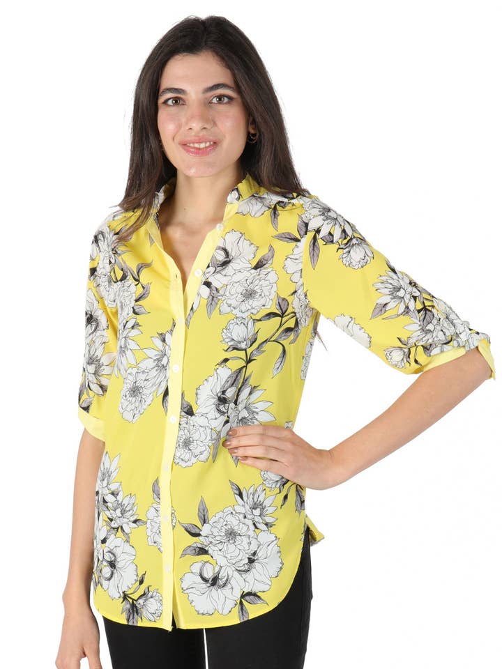 Long Back Floral Yellow Shirt for wholesale by Marina Kaneva