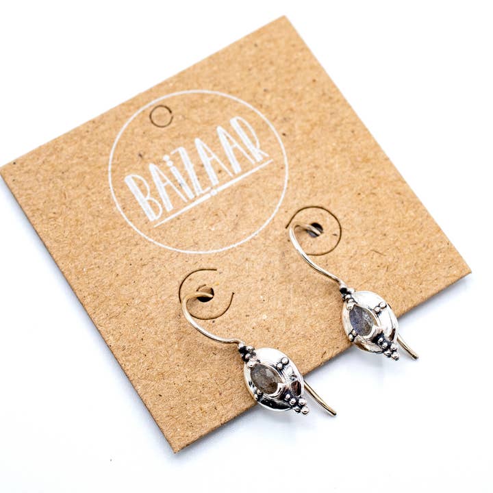 Small Sterling Silver Oval Dotted Labradorite Earring for wholesale by Baizaar