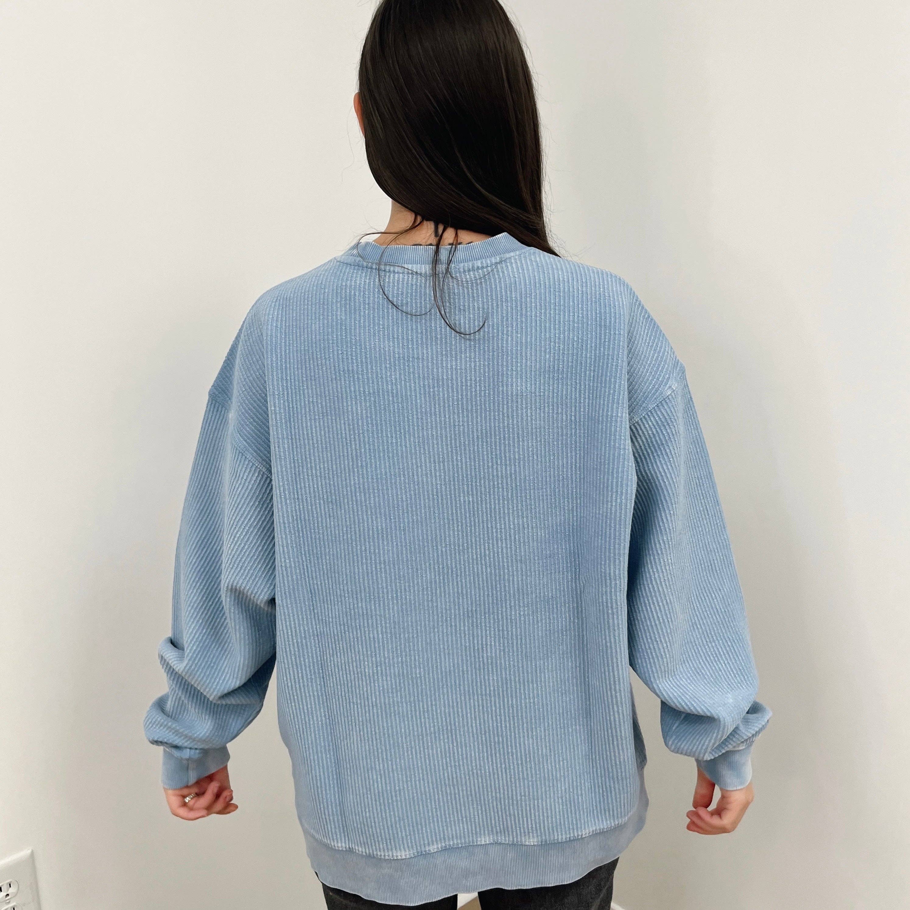Pacific Blue Oversized Corded Crew for wholesale on Faire1