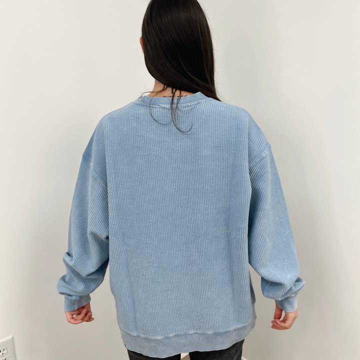 Pacific Blue Oversized Corded Crew for wholesale on Faire1