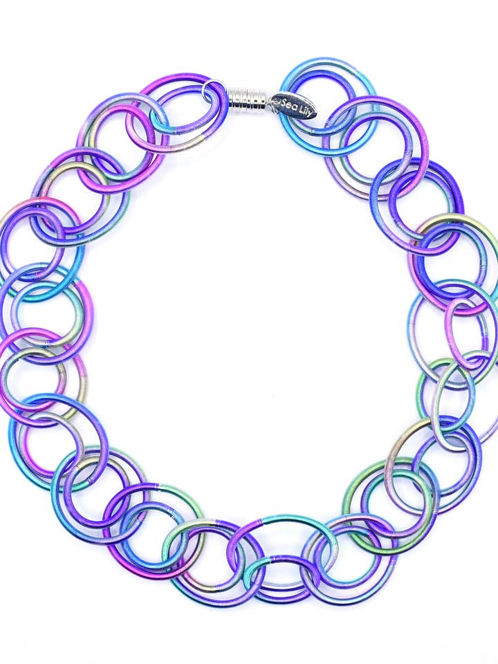 Rainbow Multicolored Thick Iridescent Rings Necklace for wholesale by Sea Lily