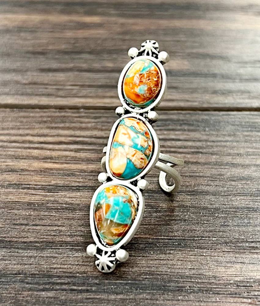 ISAC Trading Inc - Wholesale Cocktail/Statement Ring - 750537, 2.2" Navajo Gemstone, Brass Adjustable Ring0