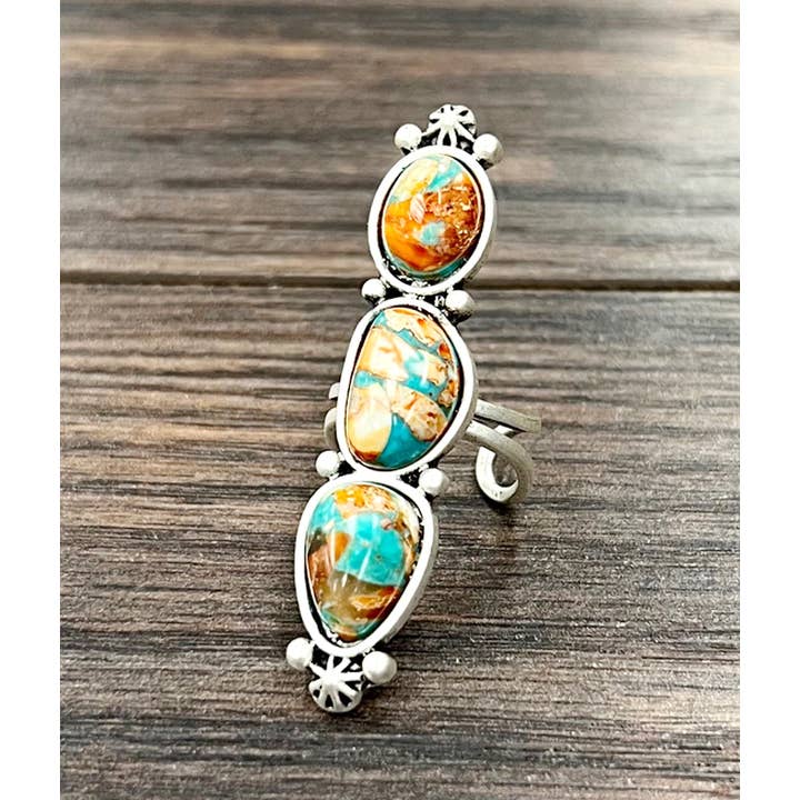 ISAC Trading Inc - Wholesale Cocktail/Statement Ring - 750537, 2.2" Navajo Gemstone, Brass Adjustable Ring