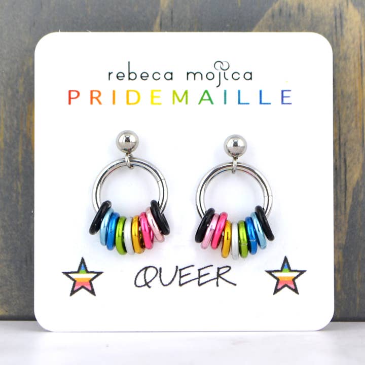 Queer Pride - Small Hoop Earring on Post for wholesale by Rebeca Mojica Jewelry