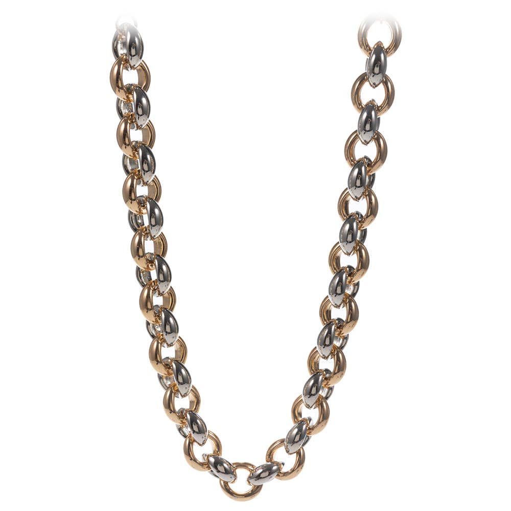 Sensibling Corp. - Wholesale Link & Chain Necklace - Chunky Two Tone Interlink Metal Chain Necklace2