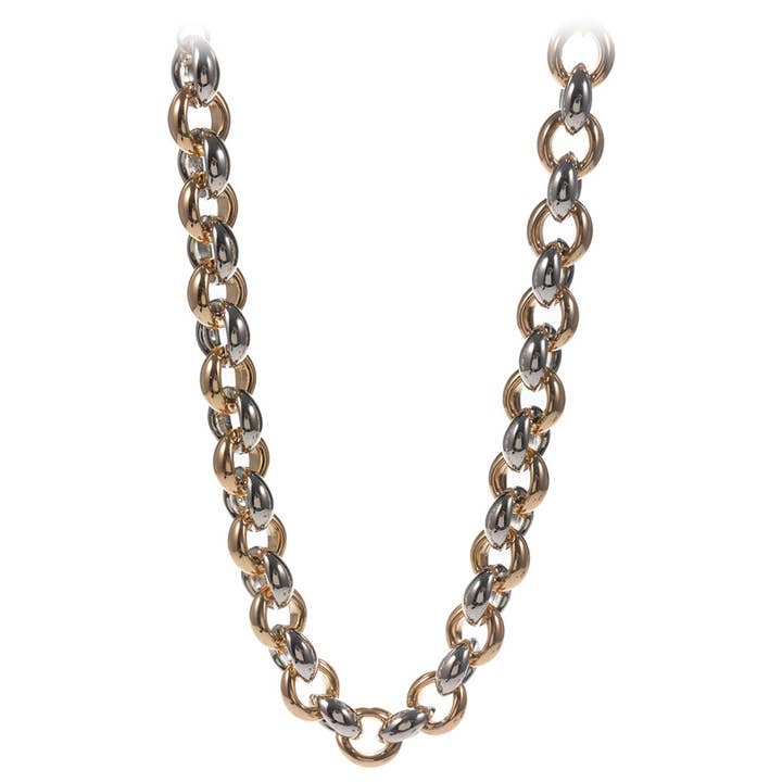 Sensibling Corp. - Wholesale Link & Chain Necklace - Chunky Two Tone Interlink Metal Chain Necklace2