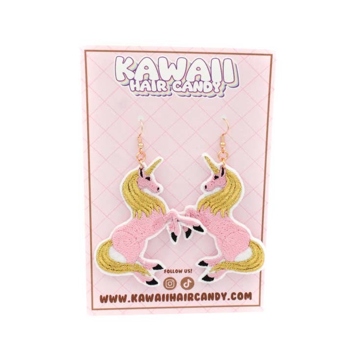 Kawaii Hair Candy - Wholesale Dangle Earrings - Gold & Pink Unicorn Earrings 3