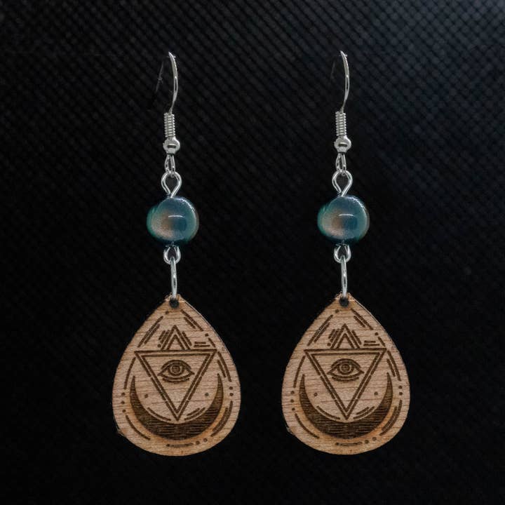 All Seeing Eye Wood Earrings for wholesale by JAC Jewelry Designs