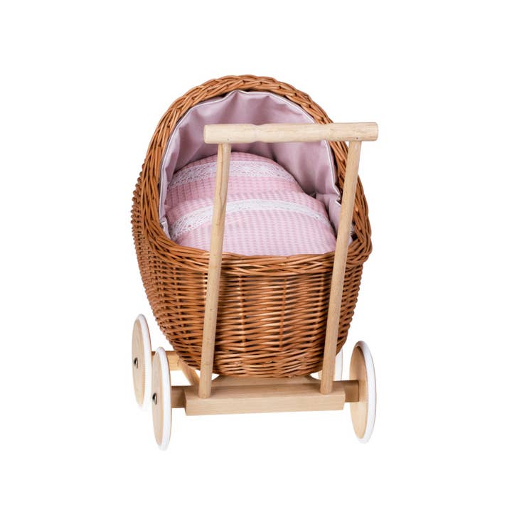 The Wicker Stories - Wholesale Kinderwagen voor poppen - Kinderen - Rieten kinderwagen met roze rand, rieten pop9