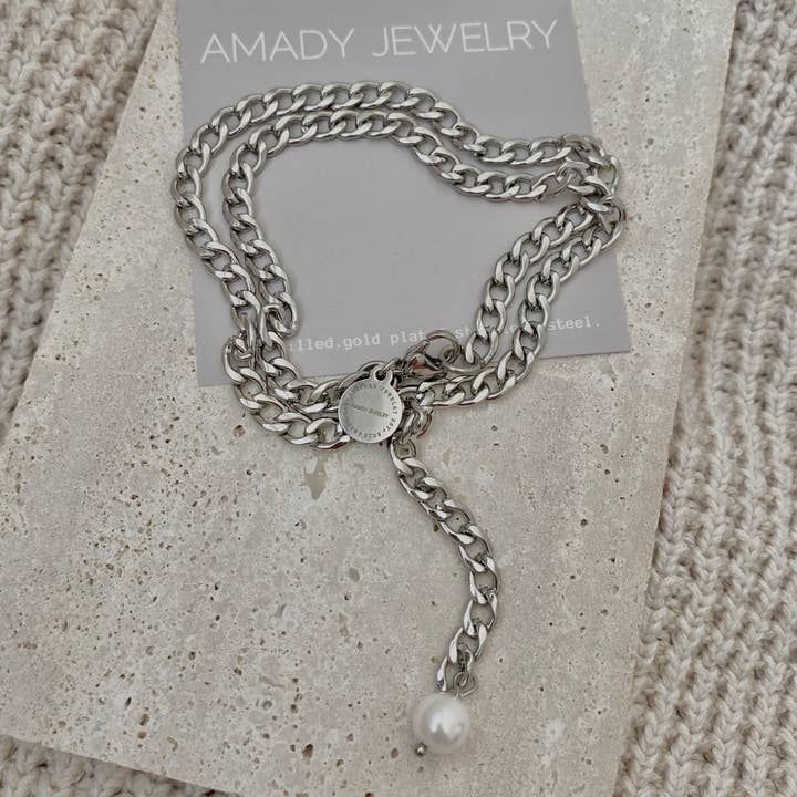 Amady Jewelry - Vente Sautoir et collier en Y - Chaîne à maillons gourmettes en argent et collier Lariat en perles4