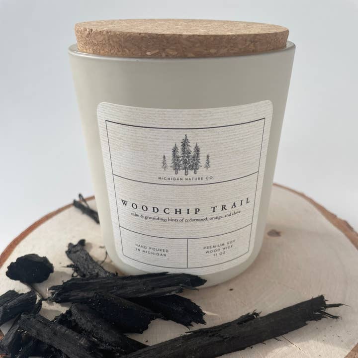 Michigan Nature Co. - Wholesale Jar/Filled Candle - Michigan Soy Wood Wick Candle - Woodchip Trail