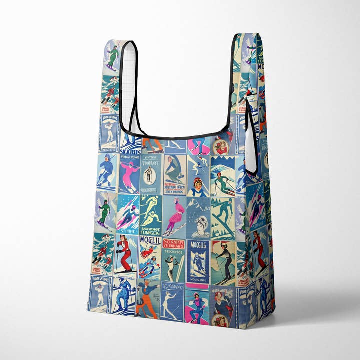 Sofs Designs - Wholesale Grocery/Shopping Bag - Reusable foldable Large market bag ripstop fabric Ski Love3