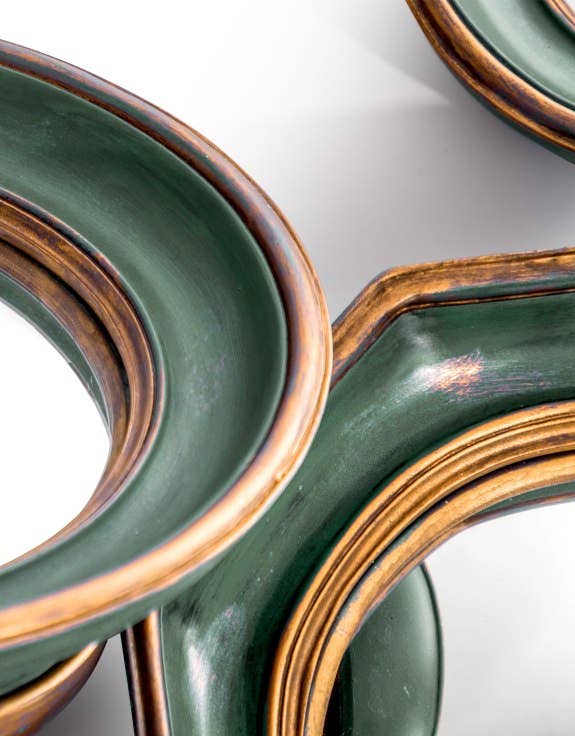 McGowan & Rutherford Ltd – wholesale Väggspegel – Set med 12 blandade antika konvexa speglar med gröna och guldfärgade ramar1