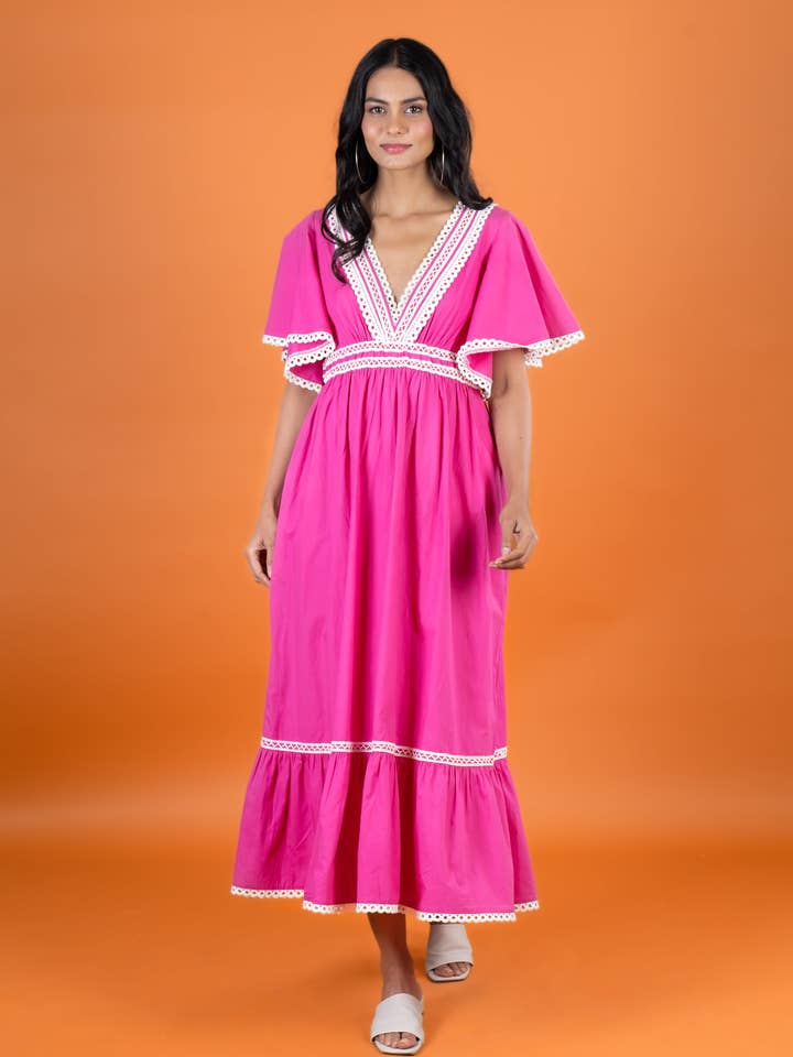 VESTIDO DECOÇO POPPY V w FLOUNCE SLV CEREJA por atacado de Anannasa Lifestyle