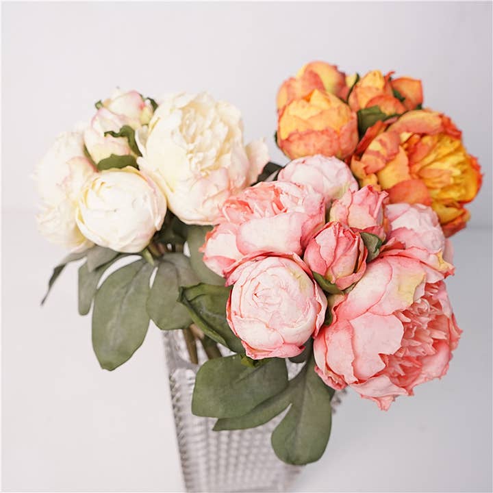 Sweet Home Deco - Wholesale Artificial Flowers - 12''T Silk Peony Floral Bouquet, Spring Peonies, 7 Stems