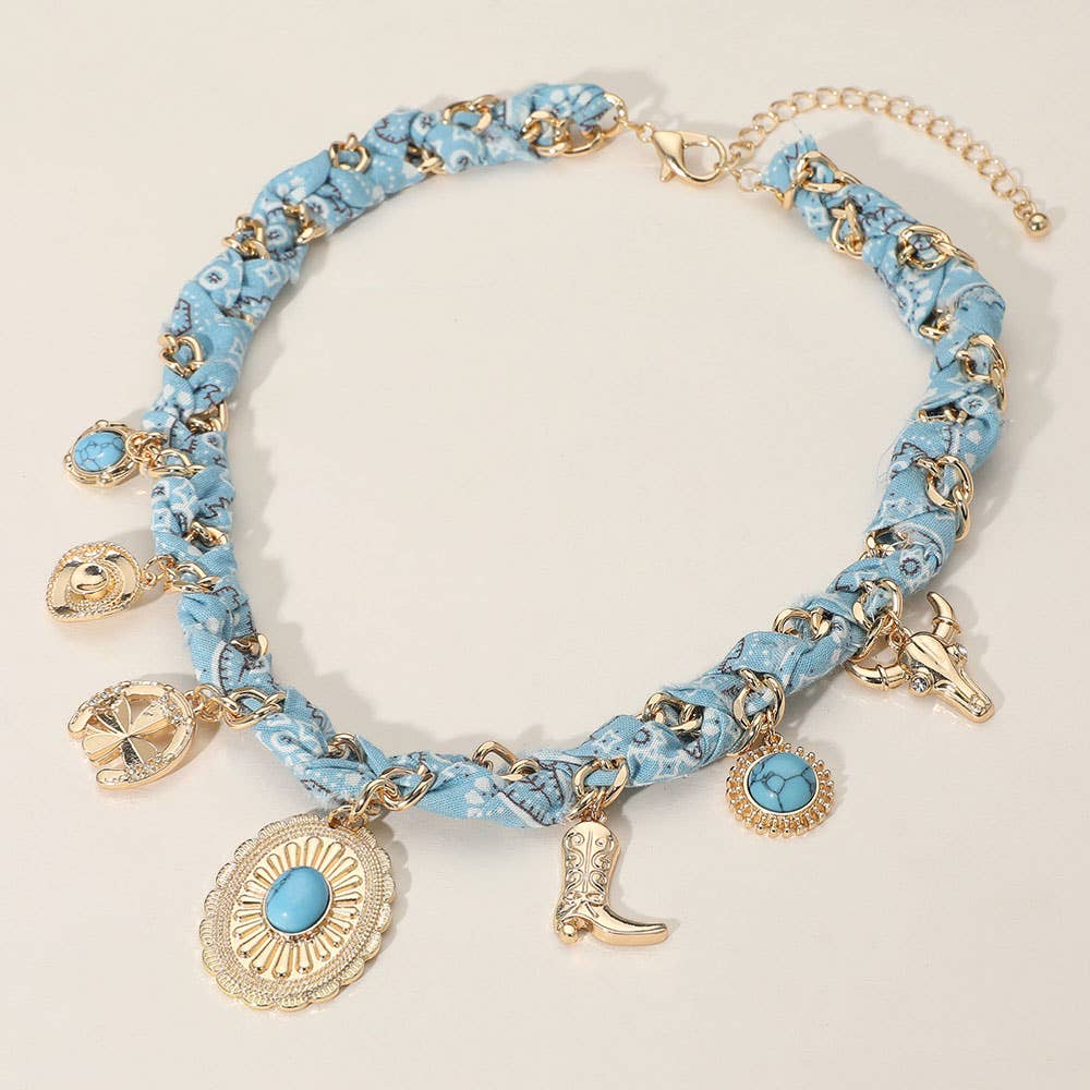 Sensibling Corp. - Wholesale Pendant/Charm Necklace - Western Themed Charm Fabric Braided Necklace2