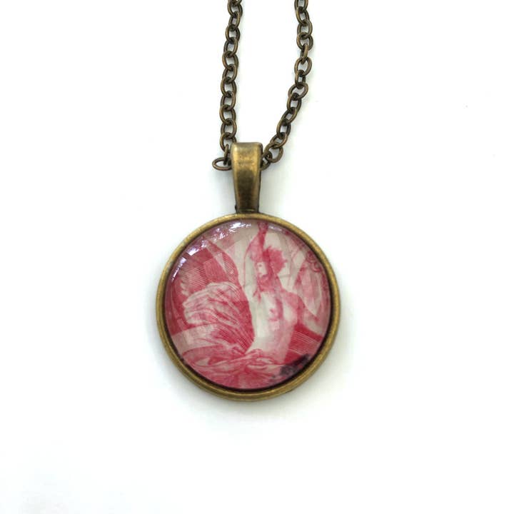 Postage Stamp Jewelry - Vente Colliers à pendentif - 1946 Iris, messagère des dieux - Timbre de France - Bijoux de timbres-poste - Collier de timbres-poste vintage - Bronze antique