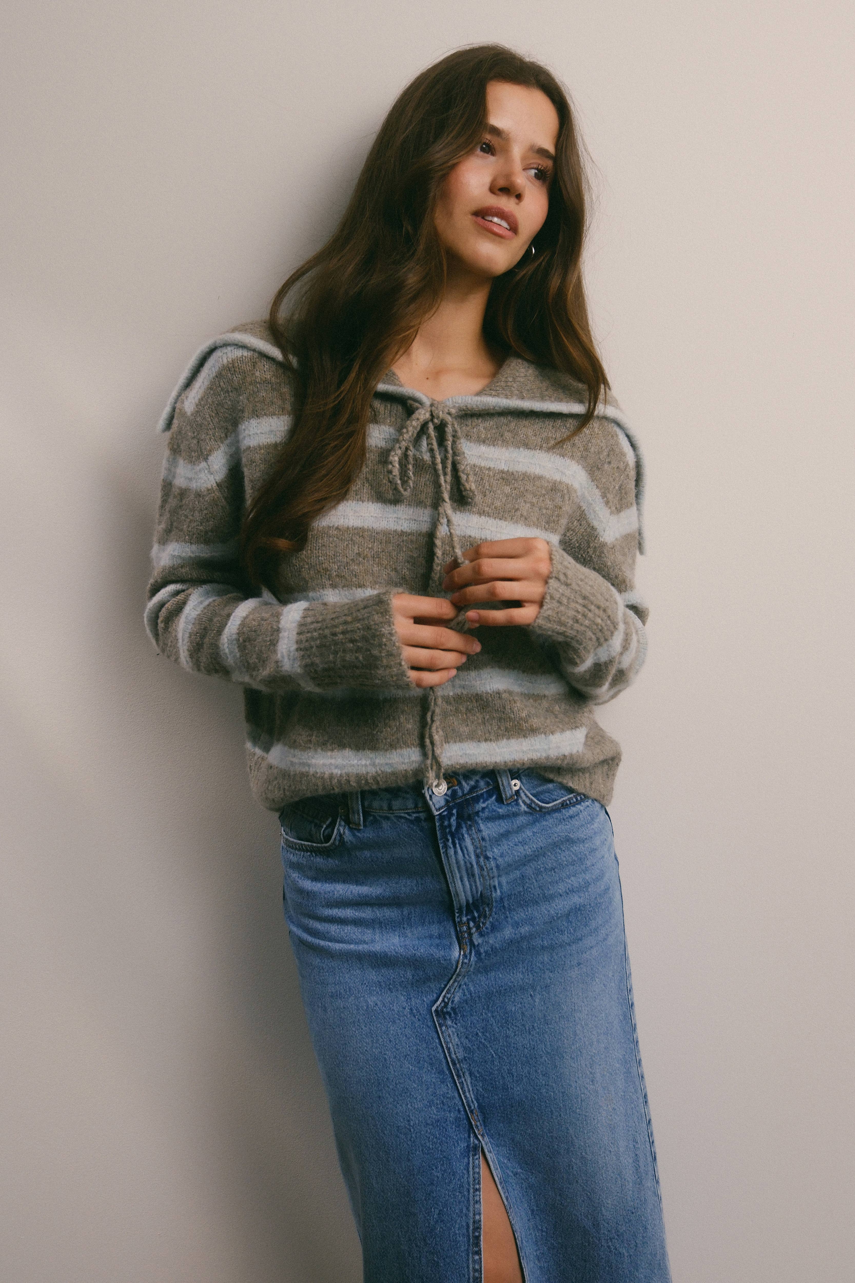 Forte - Wholesale Knit Sweater - Women's - Striped Sailor Collar Knit Sweater FSW001233