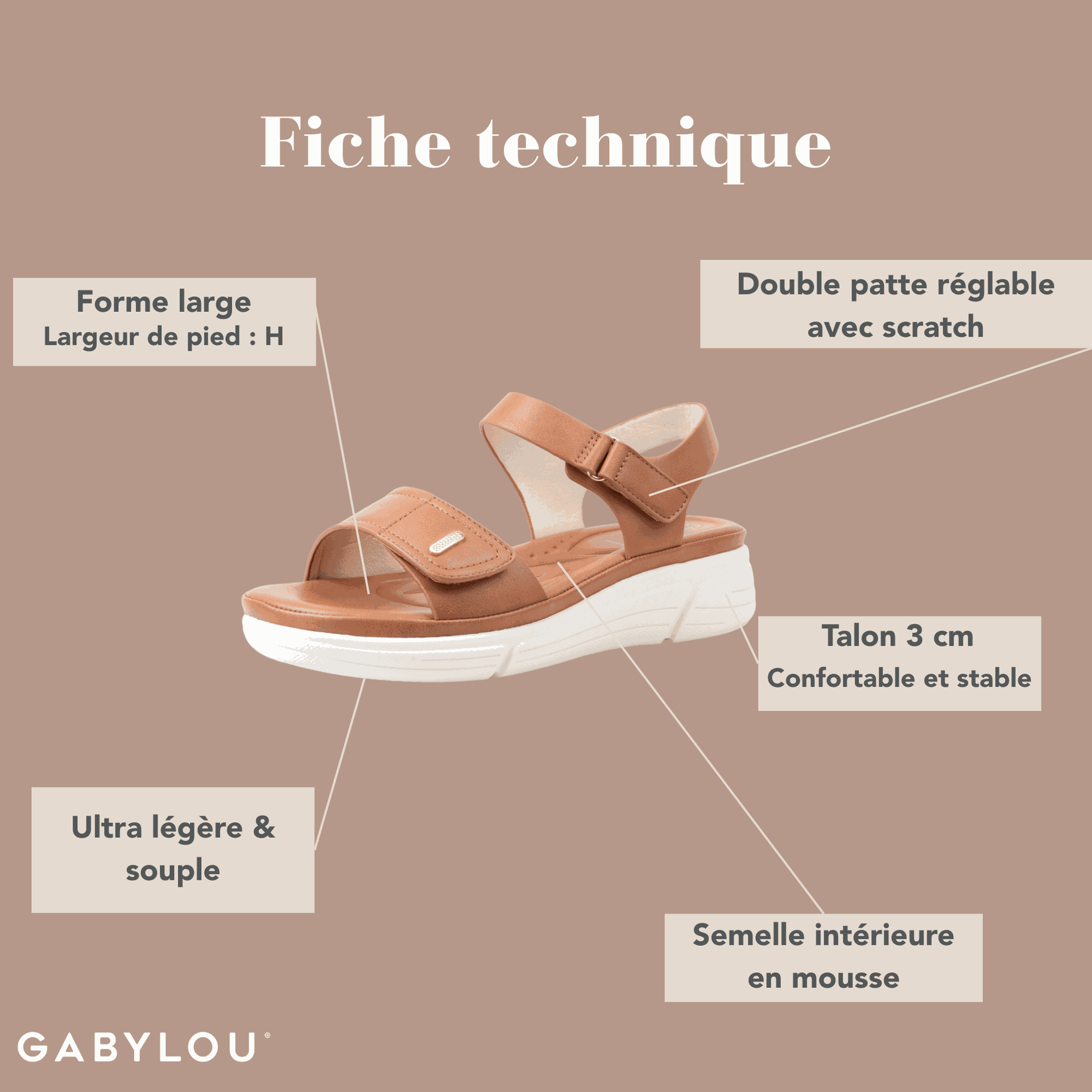 Gabylou - Wholesale Sandals - Women's - Adjustable Wide Fit Sandals H - Model Mia2