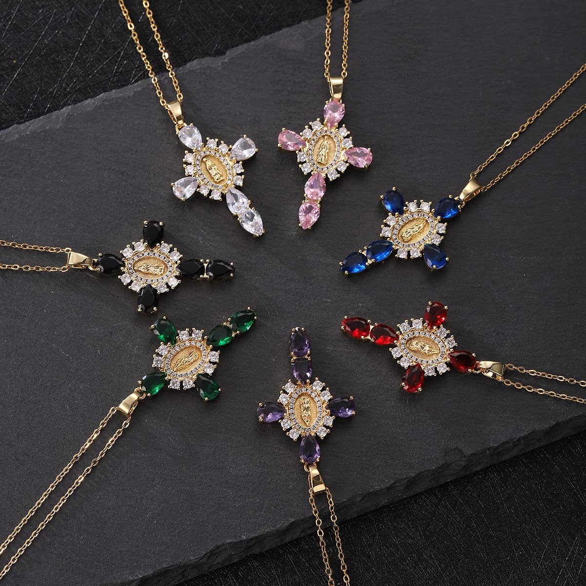 ACCITY - Wholesale Pendant/Charm Necklace - Zirconia Pendant Virgin Mary Cross Necklace_CWMM58677