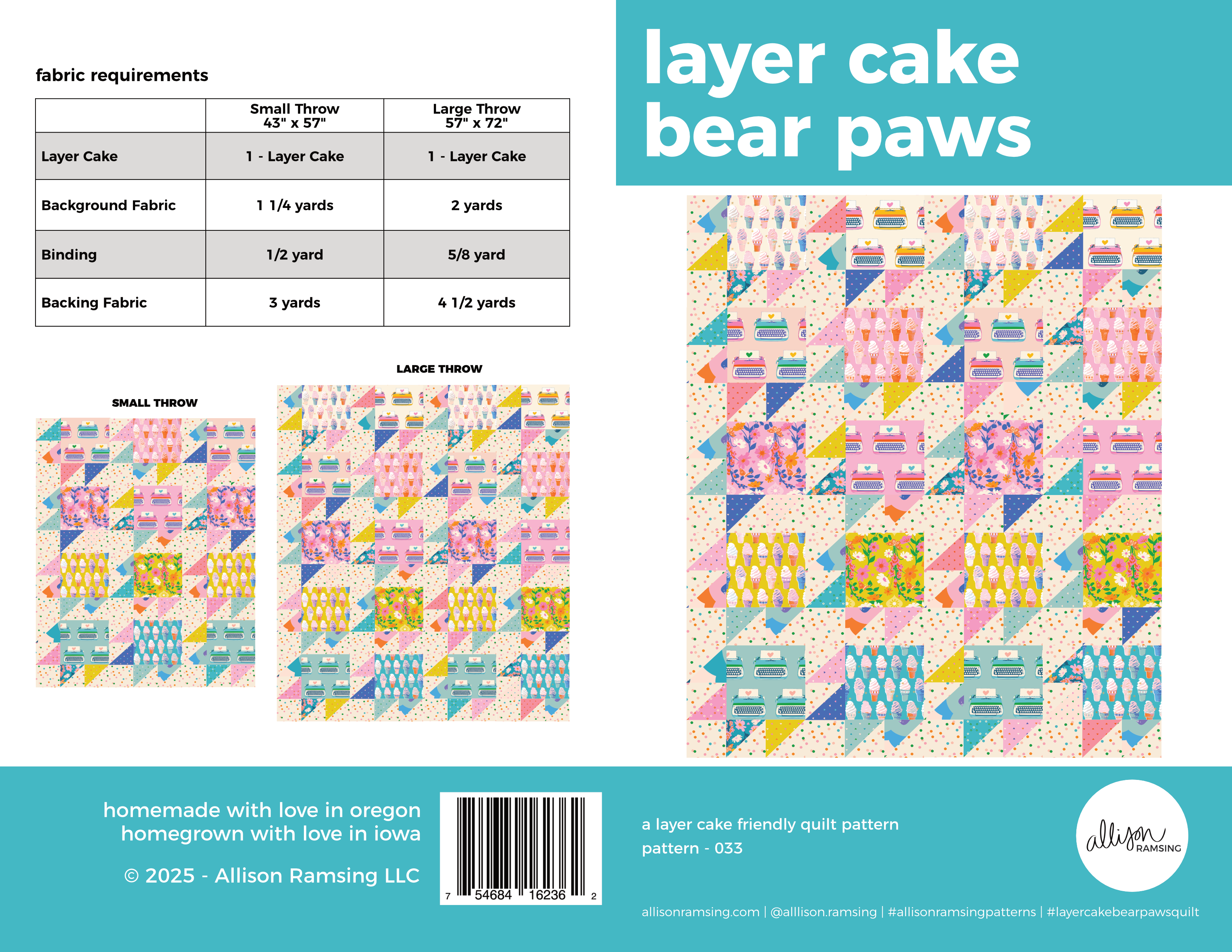 AllisonRamsing.com - Wholesale Craft Supplies - Layer Cake Bear Paws Quilt Pattern - Printed2