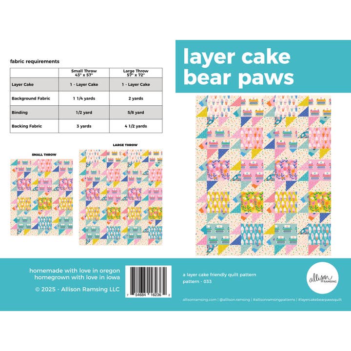 AllisonRamsing.com - Wholesale Craft Supplies - Layer Cake Bear Paws Quilt Pattern - Printed2