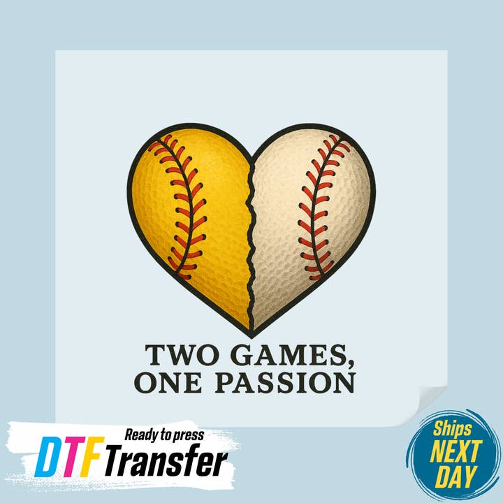 Softball/Baseball Heart DTF Transfer for wholesale by DTF Office