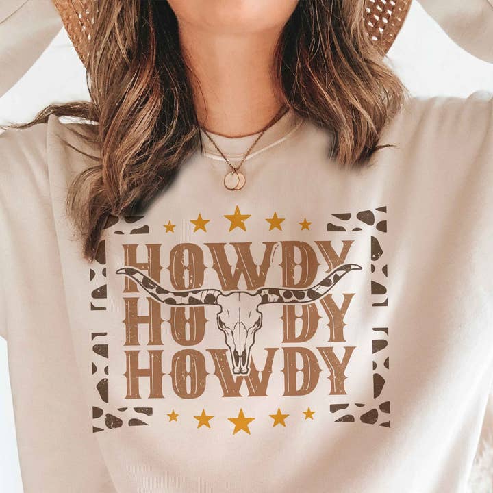 COWHIDE LONGHORN HOWDY Grafisk Sweatshirt för wholesale av A. BLUSH CO