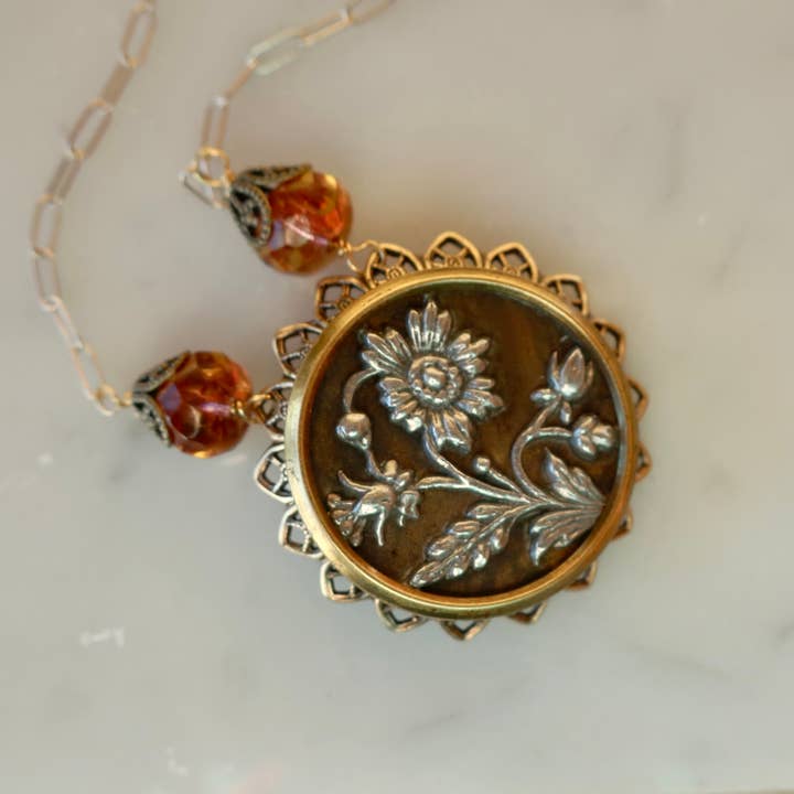 Antique Button Pendant Necklace for wholesale by Elektra Jewelry