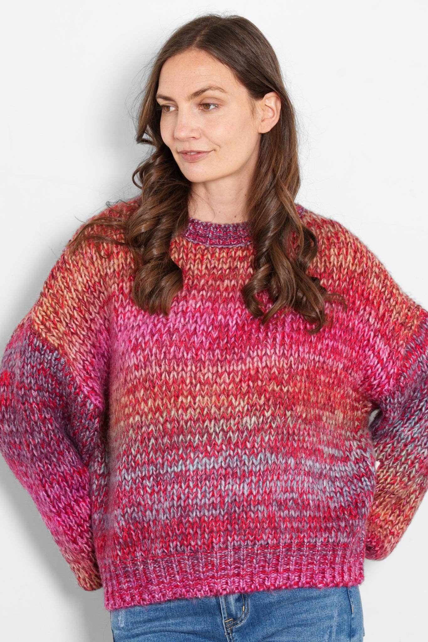 Sarta - Wholesale Knit Sweater - Women's - Opal Wool Blend Jumper- Pink, Ombre Stripe3