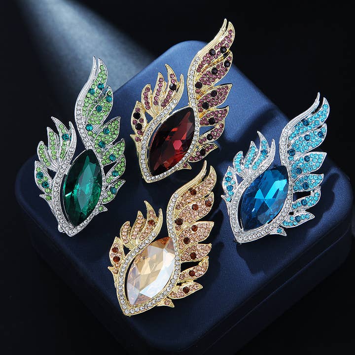Ole - Wholesale Brooch - Feather Eye Crystal Rhinestone Brooch Pin
