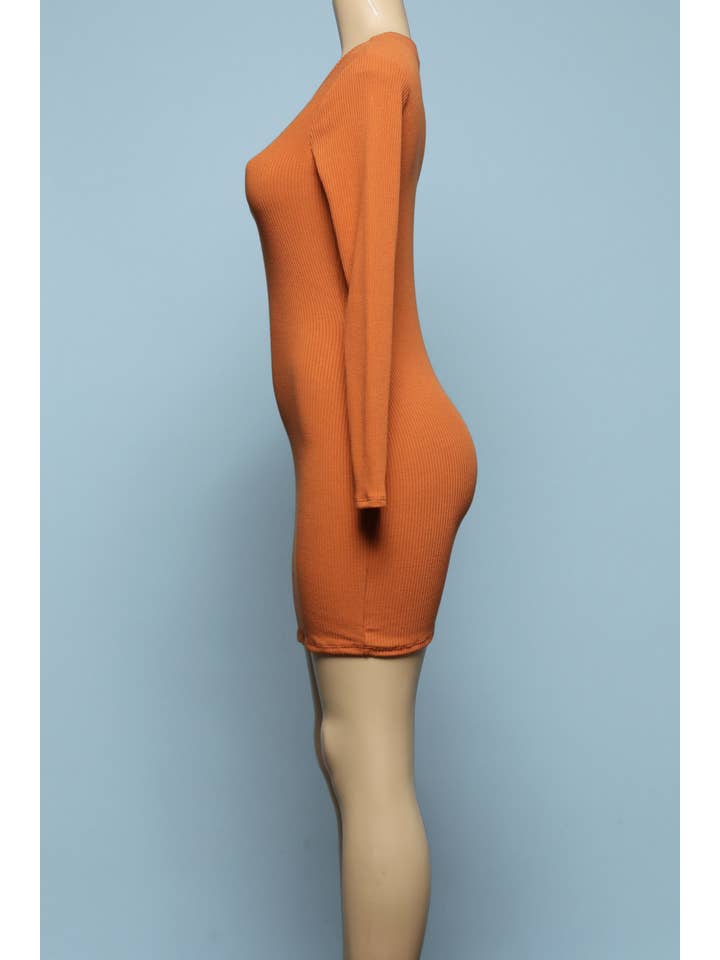 Junie - Wholesale Dress - Women's - RIB KNIT ROUND NECK LONG SLEEVE DRESS AD246713