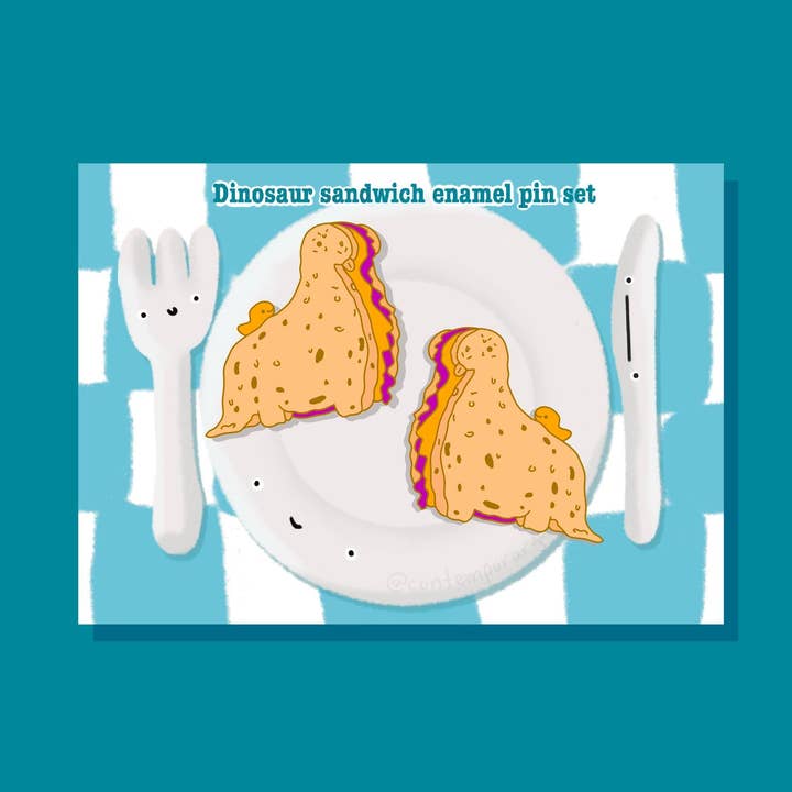 Alfiler de esmalte de sándwich de dinosaurio: esmalte duro, chapado en oro para venta al por mayor de contemporarycaroline
