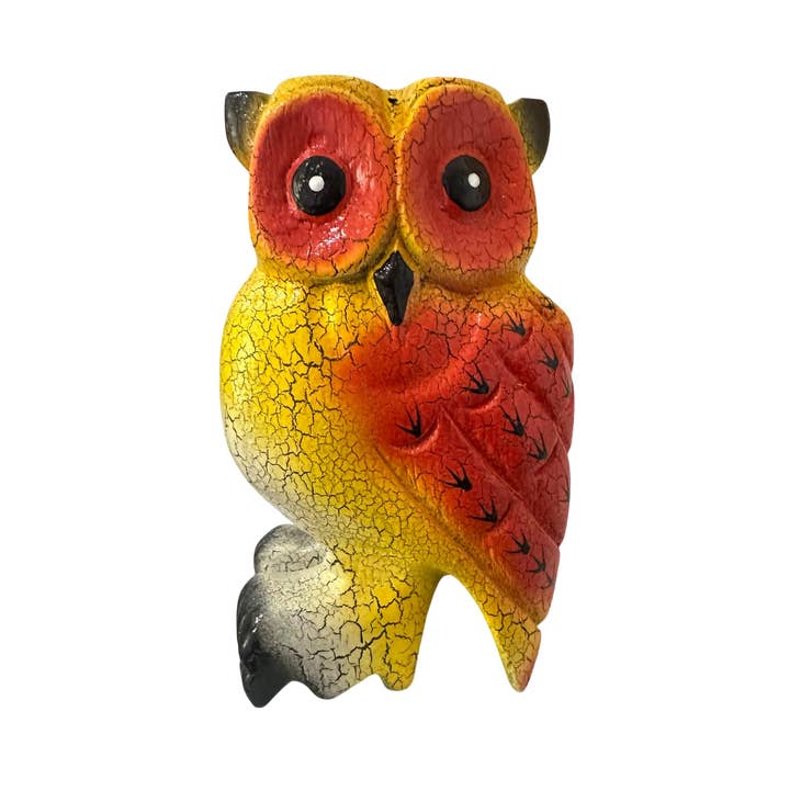 6" Painted Yellow Wooden Musical Whistle Owl Instrument for wholesale by Music Frog Co
