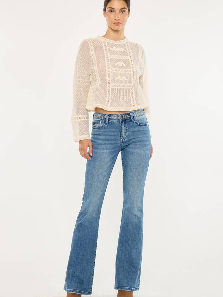 Mid-rise flare jeans in a dark stone wash-KC2182D for wholesale by Kan Can USA