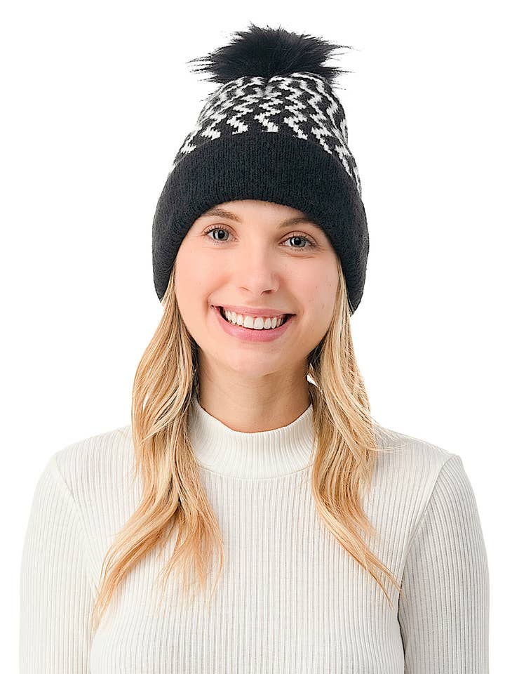 Zig Zag Ribbed Cable Knit Pom Beanie for wholesale by Marcus Adler