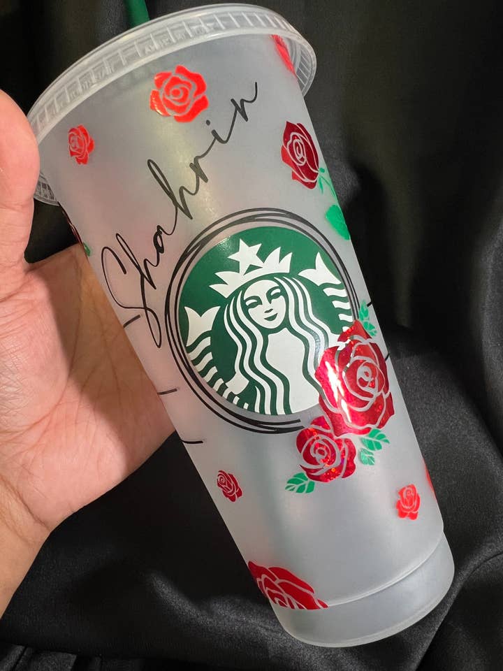 Rose Flower Cup | Starbucks | Spring Cup | Roses Cup | Drinkware | Tumbler Personalised | Cold Cup | Straw | Custom | Reusable | Drink | for wholesale by Hudaa & Co