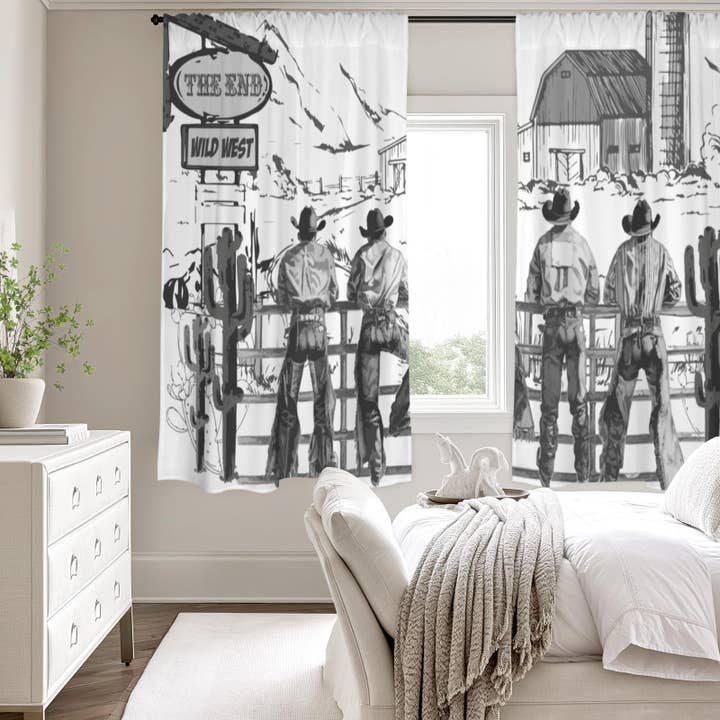 Cowboy Ranch Window Curtain 52"x63" Made in America for wholesale by BAHA RANCH WESTERN WEAR