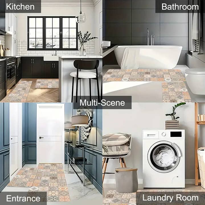 Huis Van Merken - Wholesale Floor Mat - 1pc Bohemian Floral Puzzle Kitchen Floor Mat2