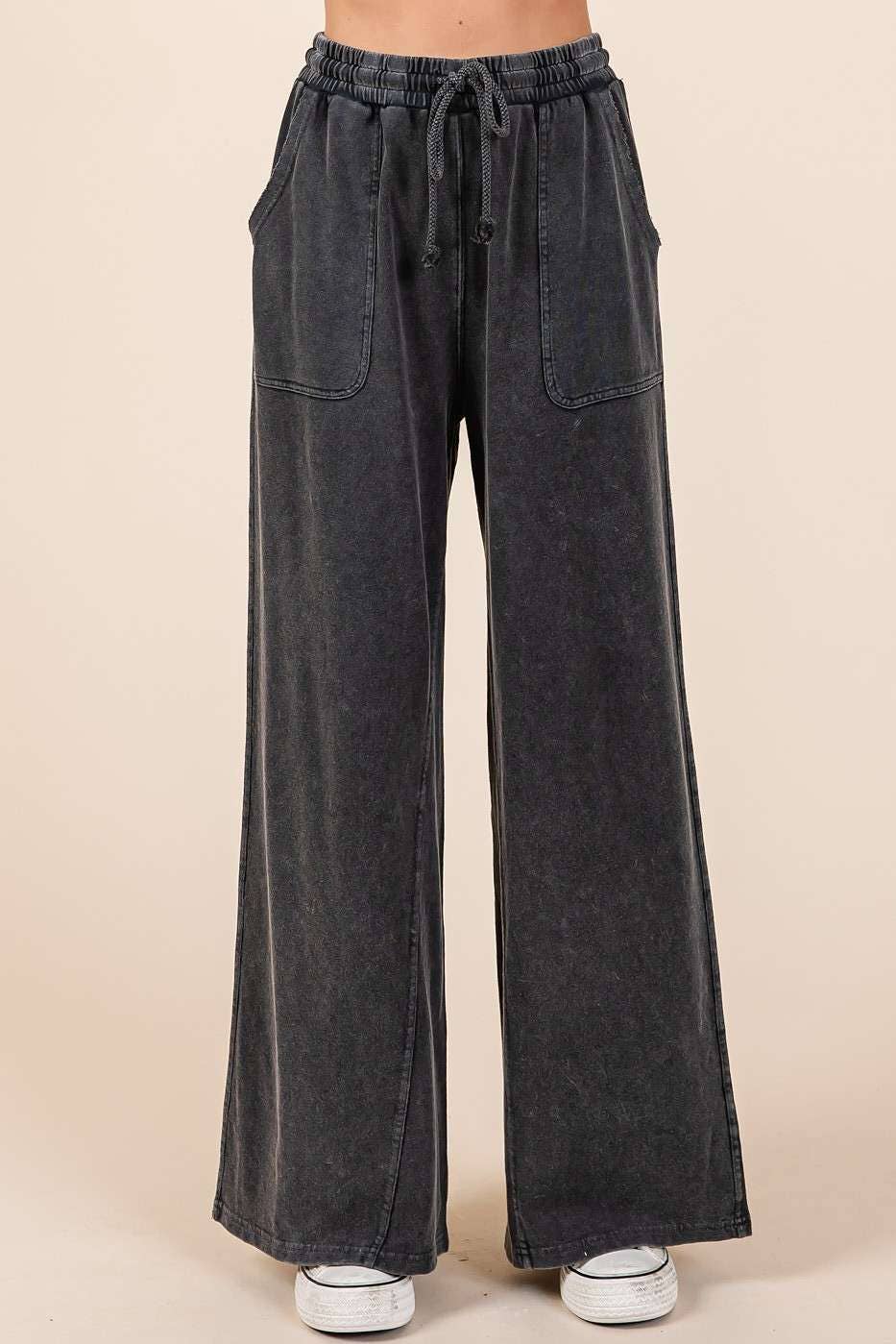 mittoshop - Wholesale Pants - Women's - MINERAL WASH FRENCH TERRY WIDE LEG PANTS9