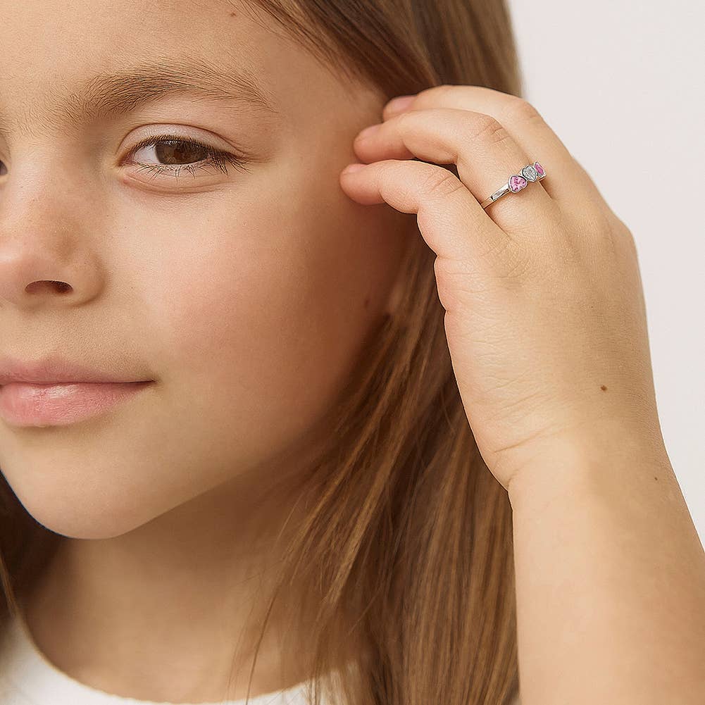 In Season Jewelry – Anel multi-pedra por atacado – Anel Bezel CZ Corações Tamanho 2-5 Bebé/Criança - Prata de 1ª Lei6