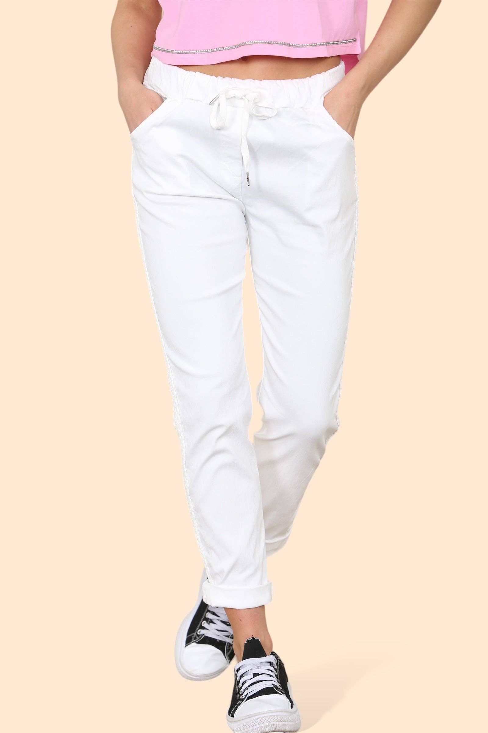 Kurt Muller – wholesale Pants – Women's – Plain Cargo Stud Pocket Bi-Stretch Magic Trousers17