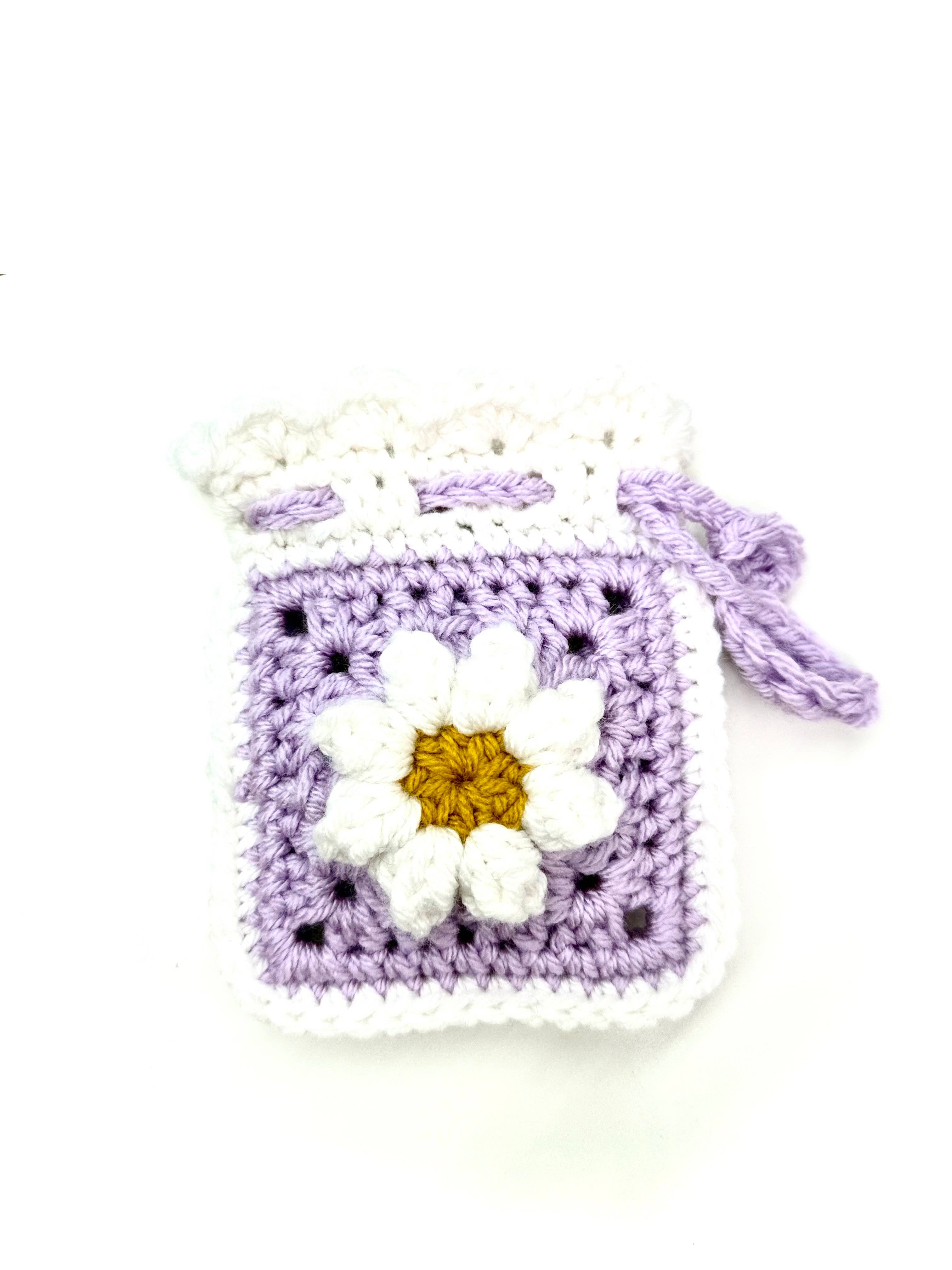 Cuddle Me Close Crochet - Wholesale Pouch - Women's - Orchid Daisy Drawstring Pouch1