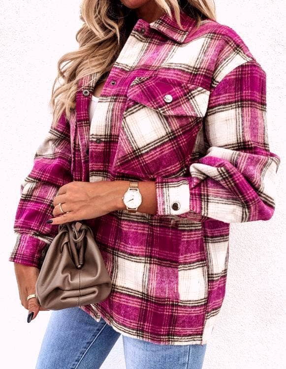 Rosa Clothing - Wholesale Shirt Jacket/Shacket - Women's - Contrasting long-sleeved brushed plaid jacket10