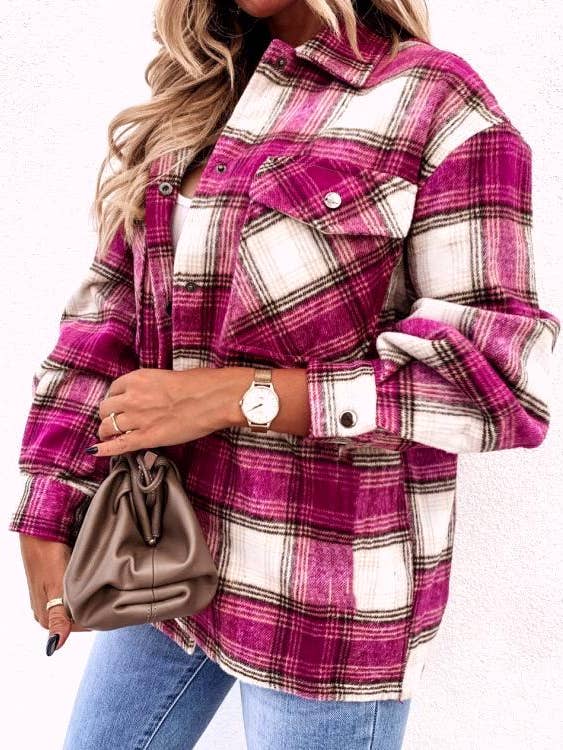 Rosa Clothing - Wholesale Shirt Jacket/Shacket - Women's - Contrasting long-sleeved brushed plaid jacket10
