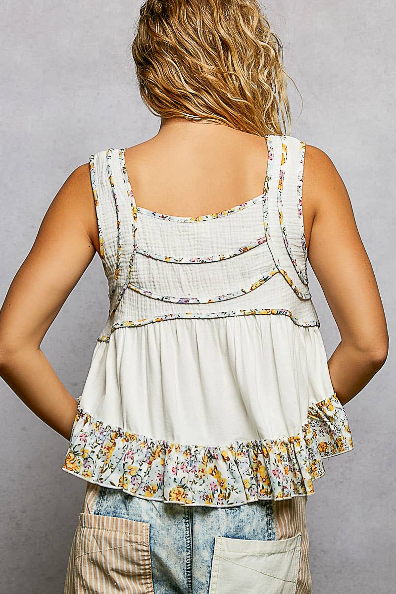 Pol Clothing - Wholesale Tank Top - Women's - Square Neck Soft POL Jersey Floral Trim Boho Tank Top18