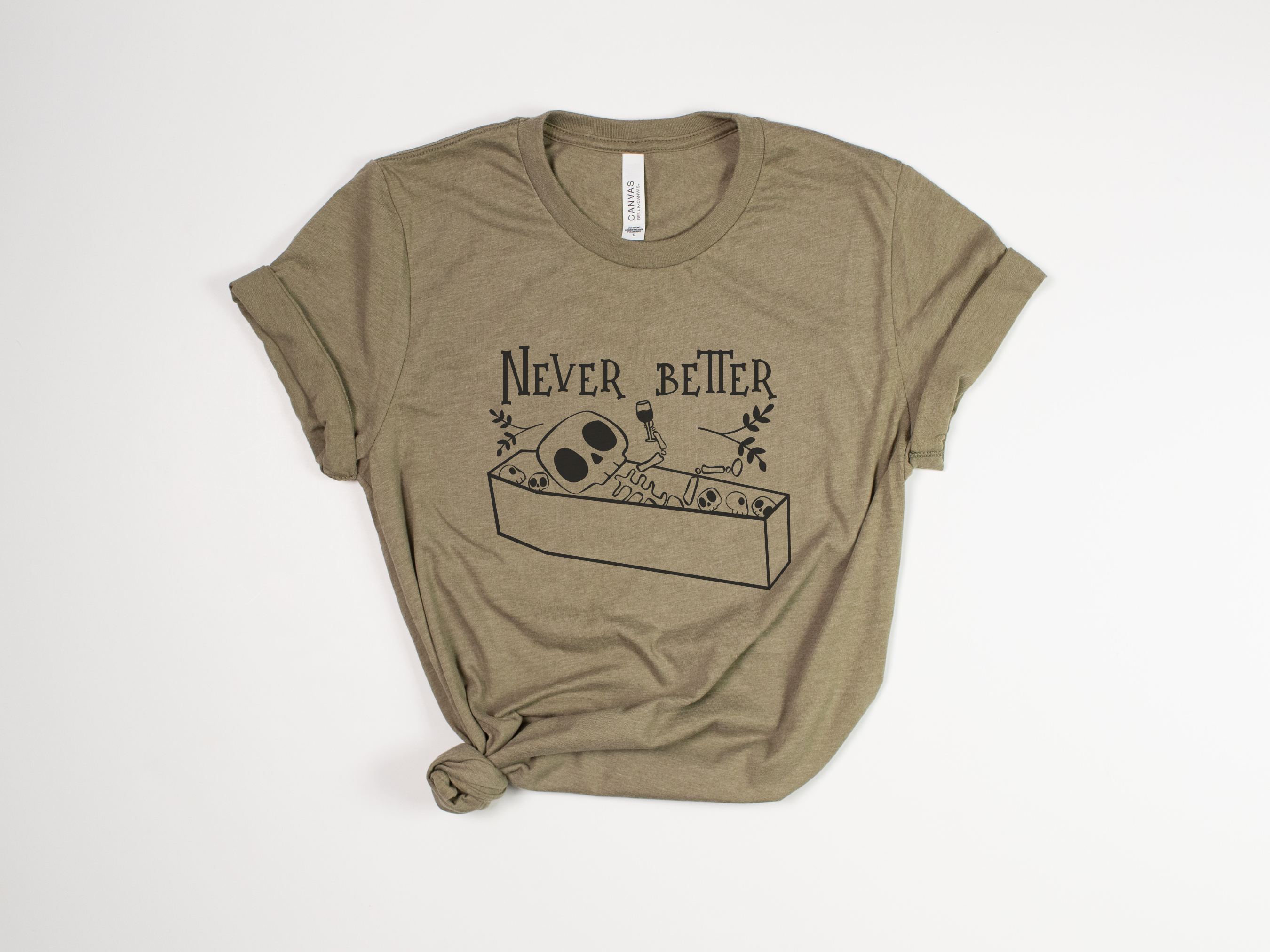 Stiles Tee Co. - Wholesale T-Shirt (Graphic) - Unisex - Vintage Halloween Shirt – Skeleton Wine Tee – Never Better2
