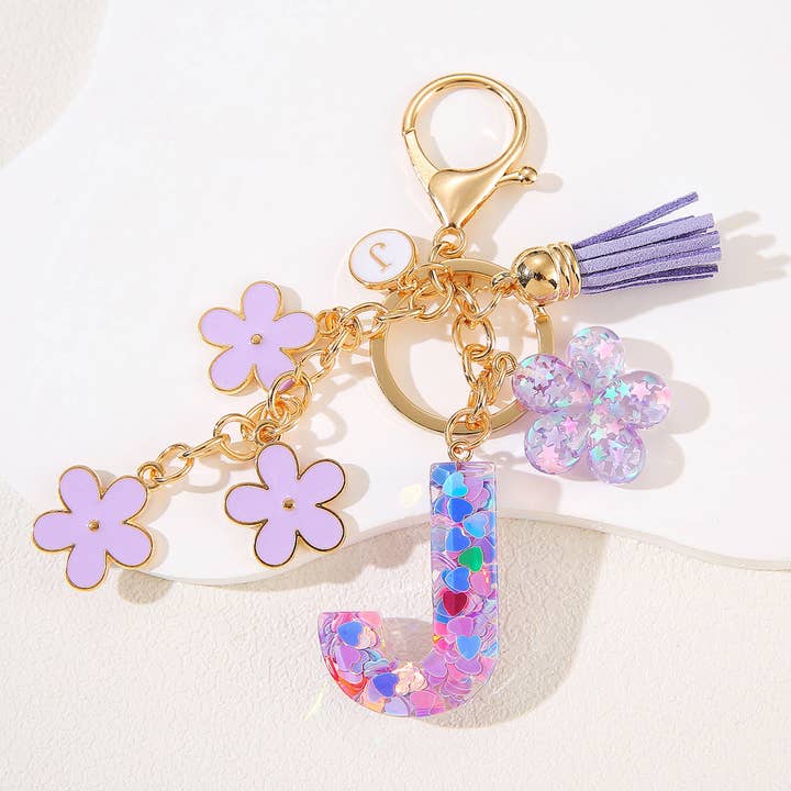 Mio Queena - Wholesale Keychain – Women's - Purple Resin Initial Charm Keychain Bag Ornaments22