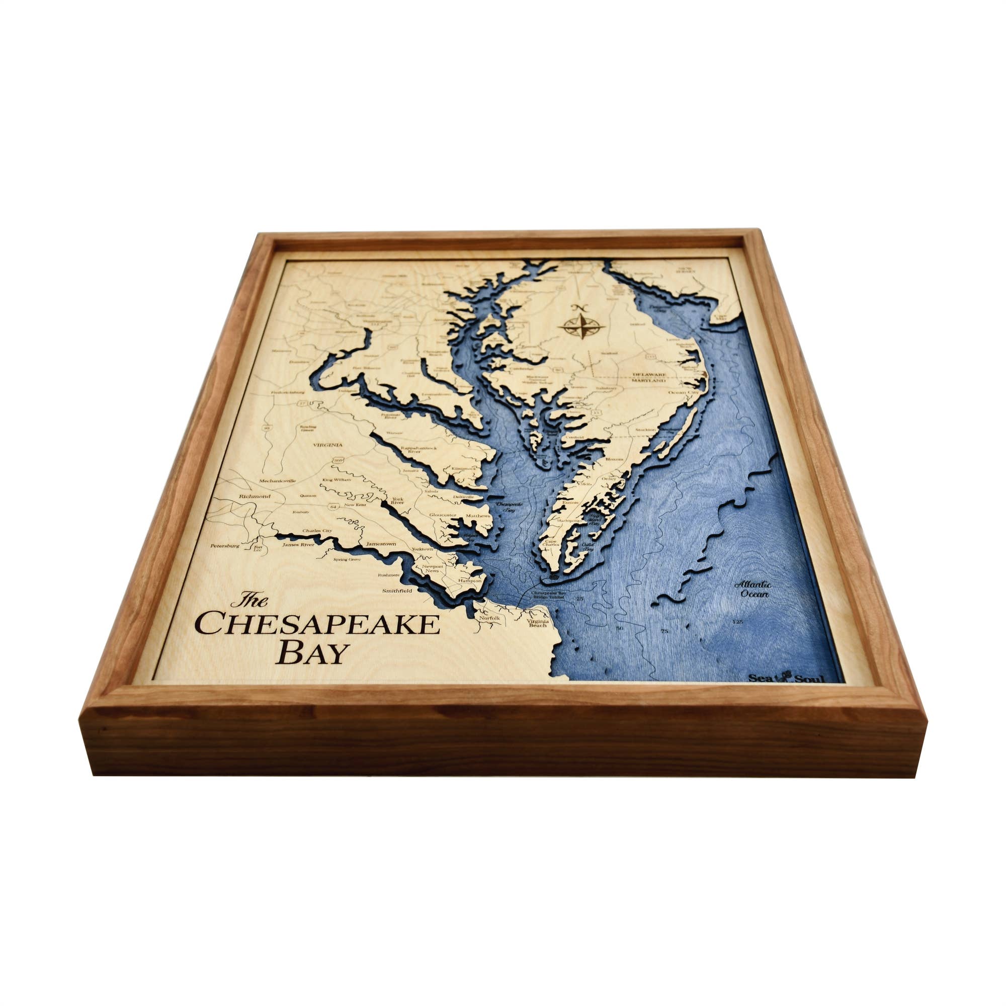Sea & Soul Nautical Chart Art – wholesale Karta – Chesapeake Bay Topografiska nautisk 3D trä karta heminredning19
